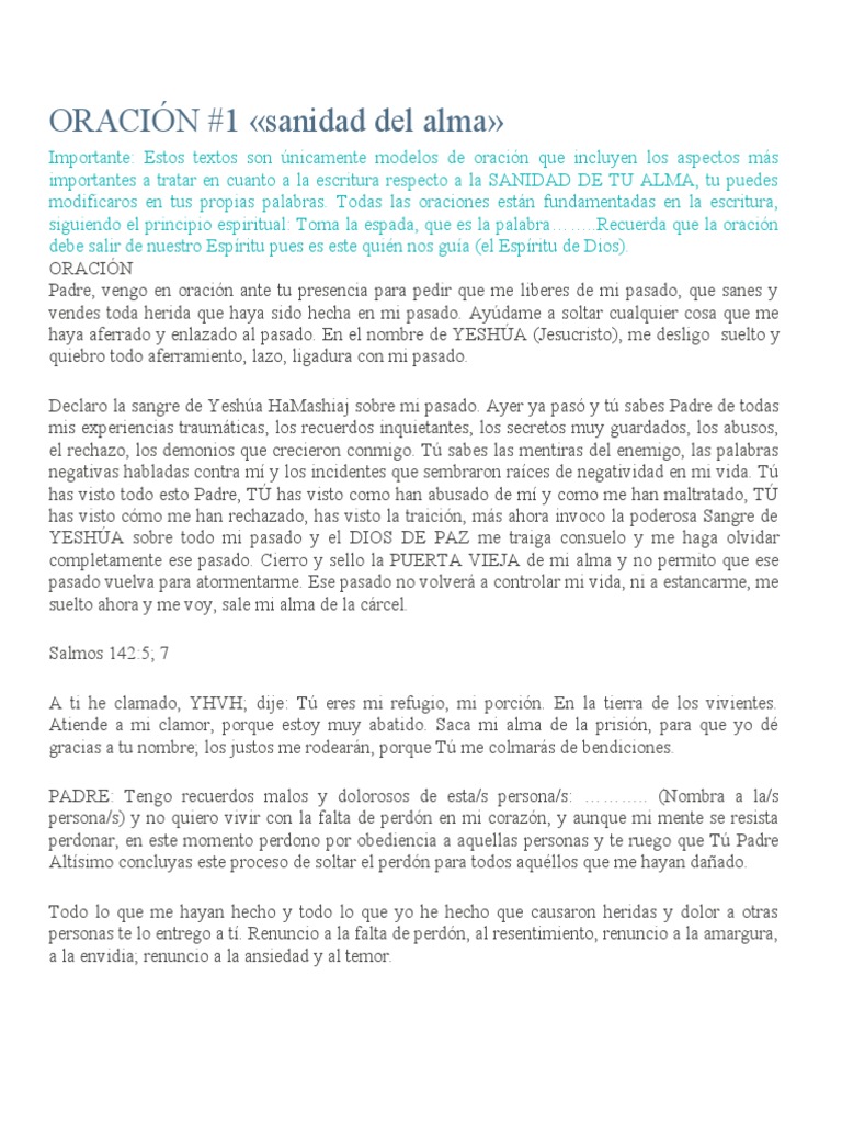 Oración de Sanidad y Liberación Espiritual | PDF | Oración | Pecado