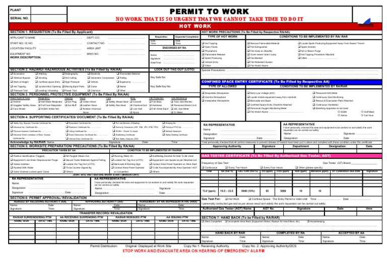 Ptw Hot Work Personal Protective Equipment Safety