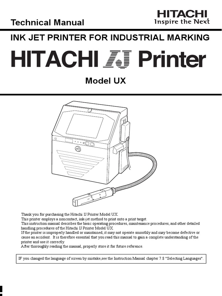 Hitachi UX Inkjet Printer Manual | PDF | Printer (Computing) | User ...