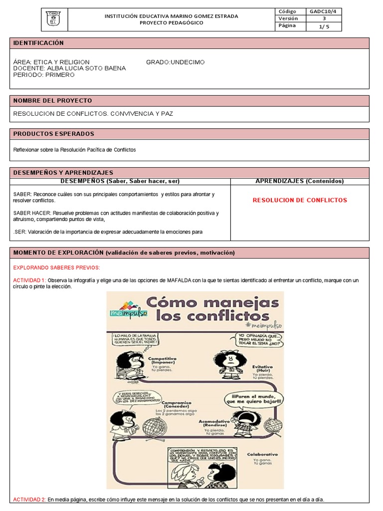 Guia de Etica y Religion Conflictos Once | PDF | Conflicto (proceso ...