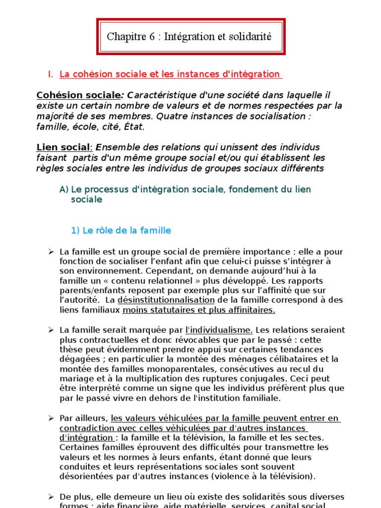 Chap6 Ses Fiche Pdf Protection Sociale Integration Sociologie