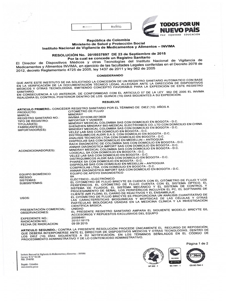 Modificación Resolución 1375 de 2015 INVIMA | PDF | Colombia
