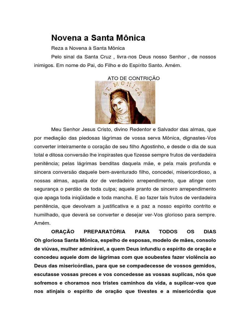 Novena a Santa Mônica PDF Oração Agostinho de Hipona