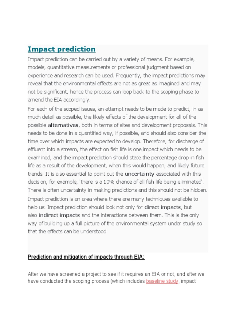 Impact Prediction Unit 1 Introduction To Environmental Impact