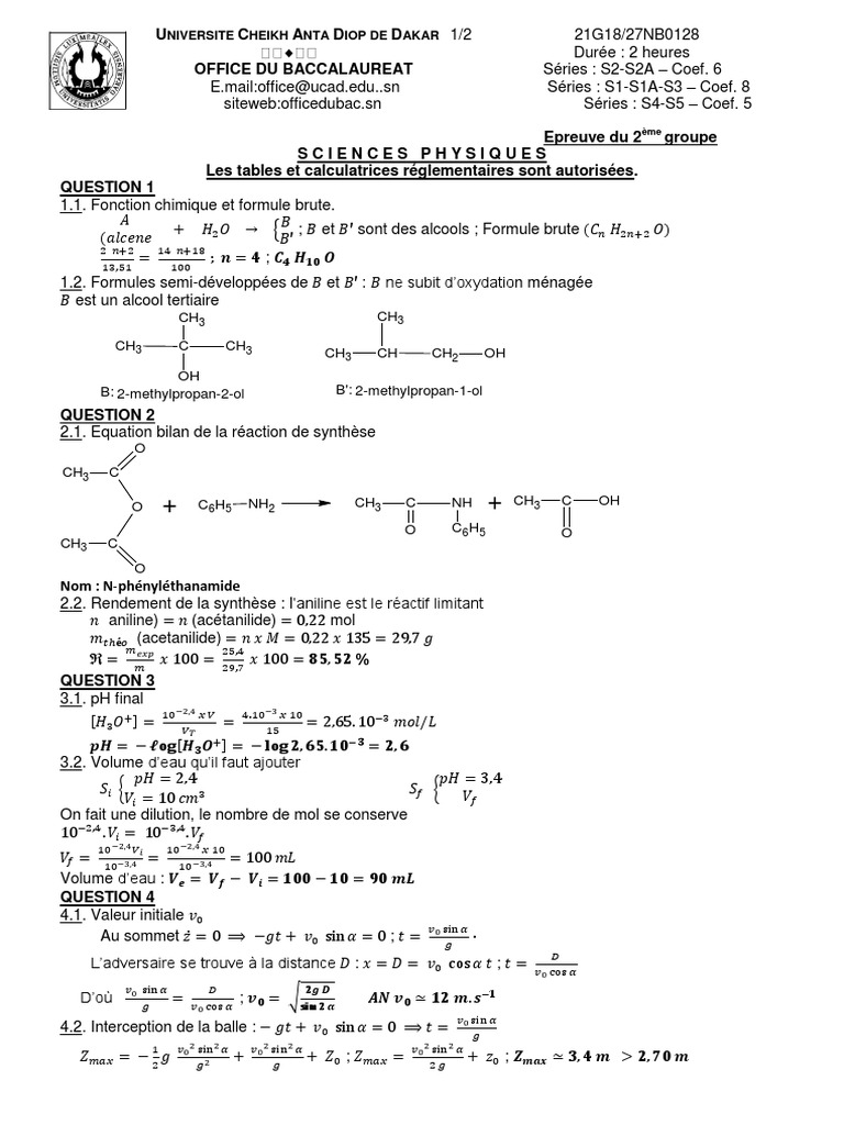 Correction Bac 2021 Physique-Chimie | PDF | Physique | Sciences physiques