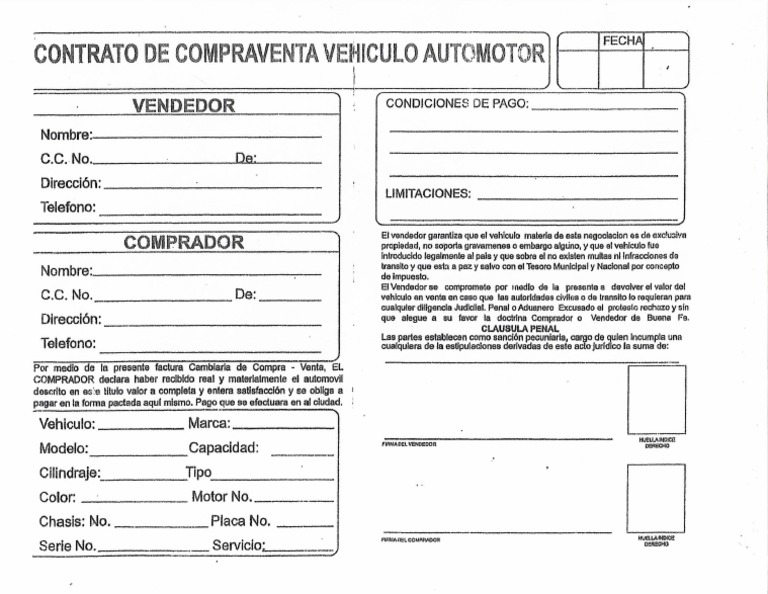 Contrato de Compra y Venta Vehiculo Automotor | PDF
