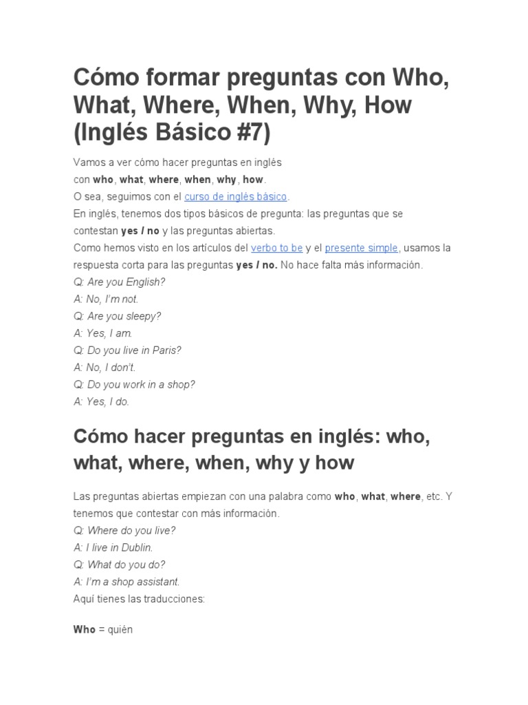 Cómo Formar Preguntas en Inglés PDF