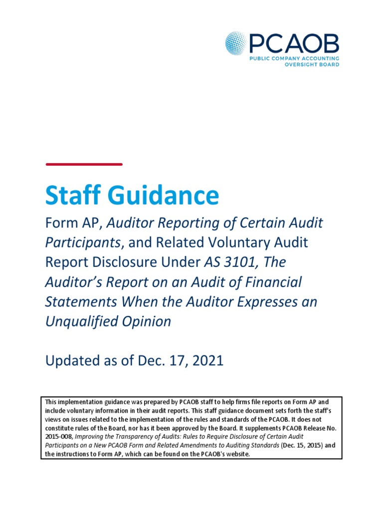 2021 12 17 Form AP Staff Guidance | PDF | Financial Audit | Securities ...