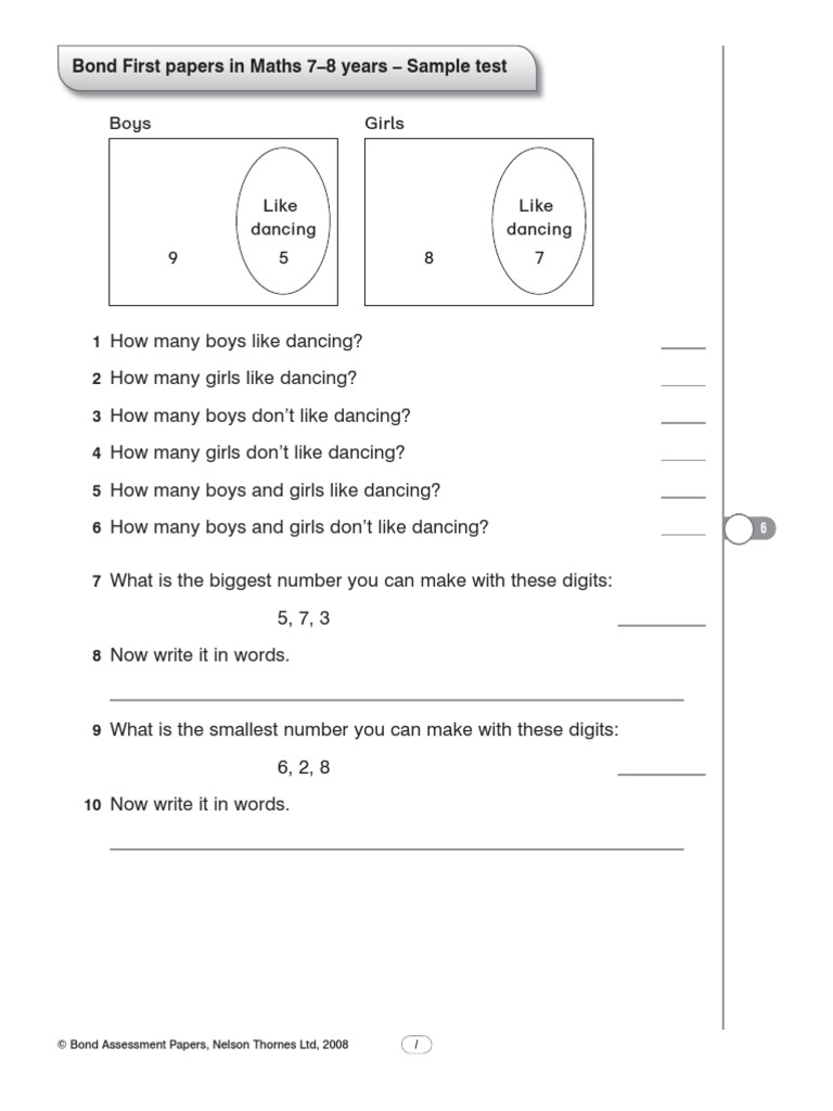 Bond First Papers in Maths 7-8 Years - Sample Test | PDF | Cognition ...