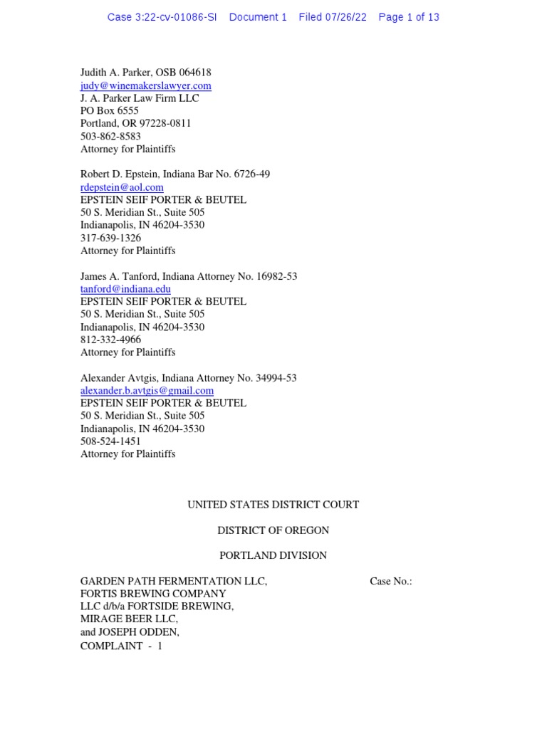 Fortis Lawsuit PDF Complaint Beer