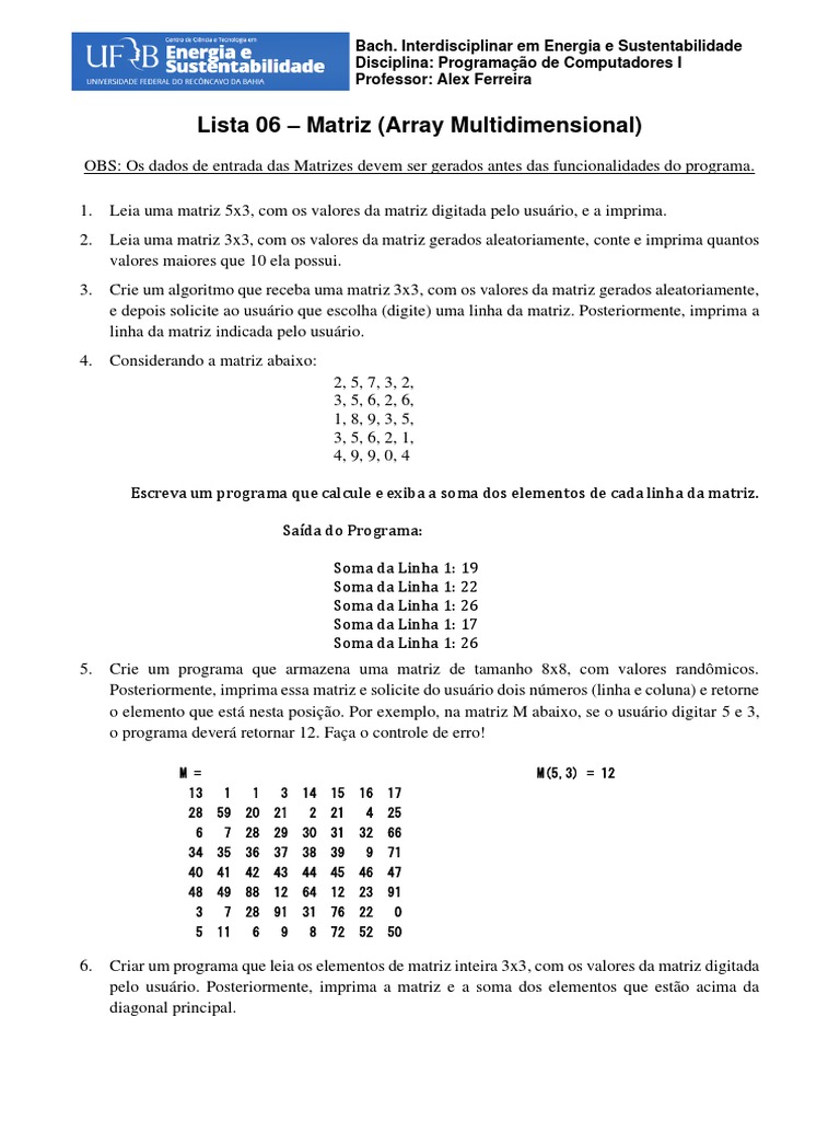 Operações com Matrizes em Programação | PDF | Matriz (Matemática ...