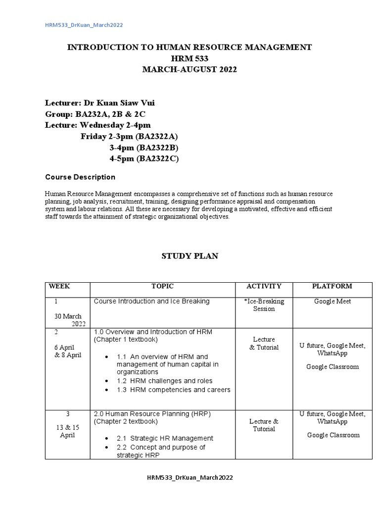 Human Resource Management Course Overview | PDF | Human Resource ...