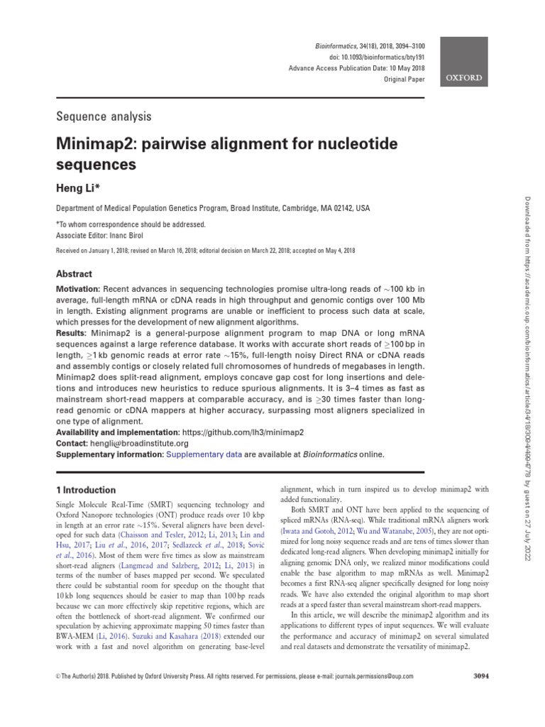 Li - 2018 - Minimap2 Pairwise Alignment For Nucleotide Sequen | PDF ...