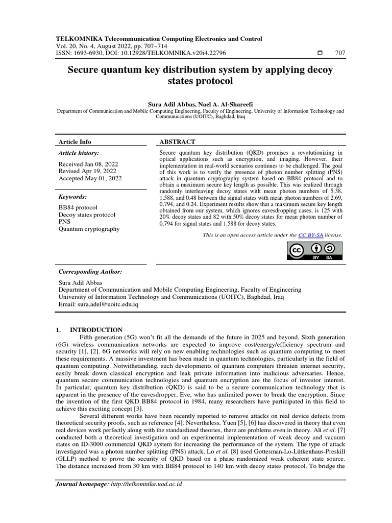 Secure Quantum Key Distribution System by Applying Decoy States ...