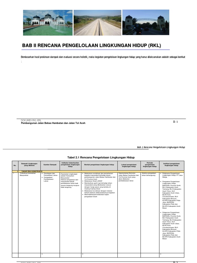 Urutan RKL dan RPL Konstruksi Tol Aceh | PDF
