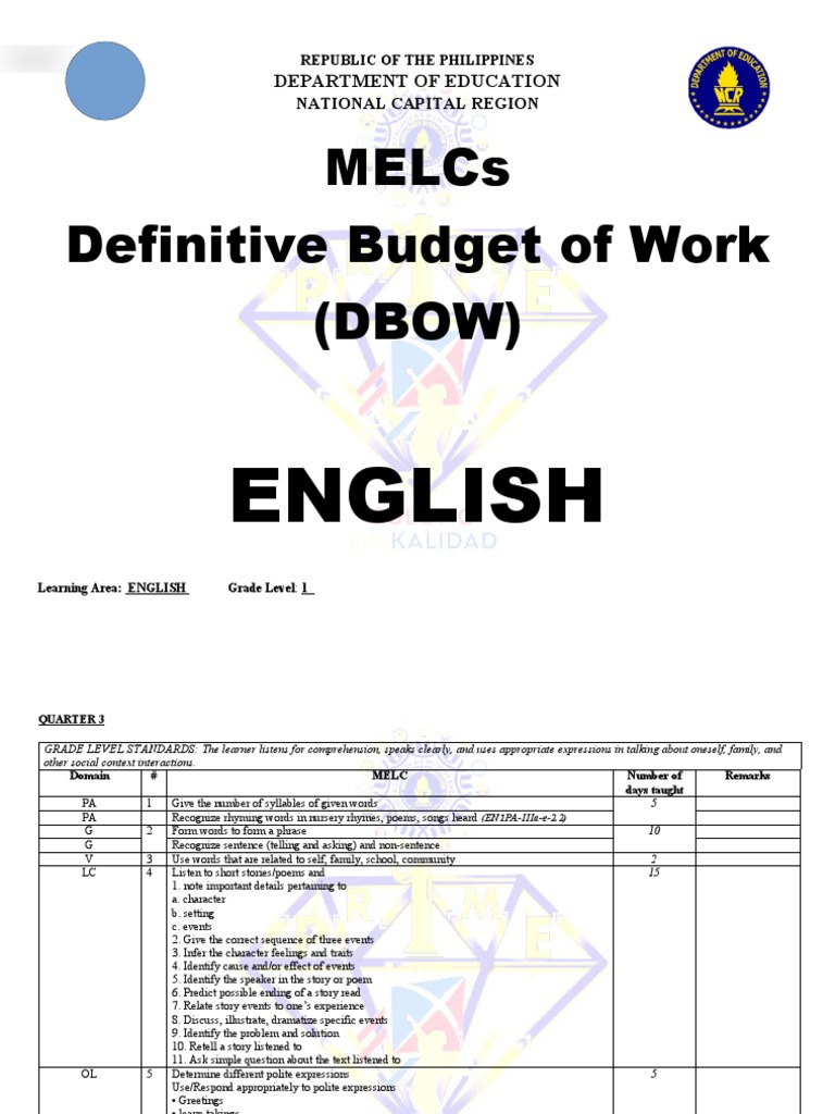 DBOW for English Grades 1-3 | PDF | Noun | Verb