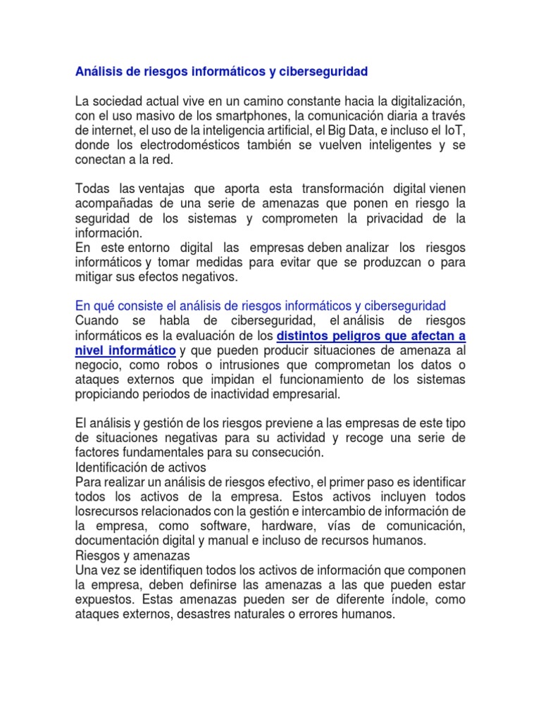 Análisis de Riesgos en Ciberseguridad | PDF | La seguridad informática ...