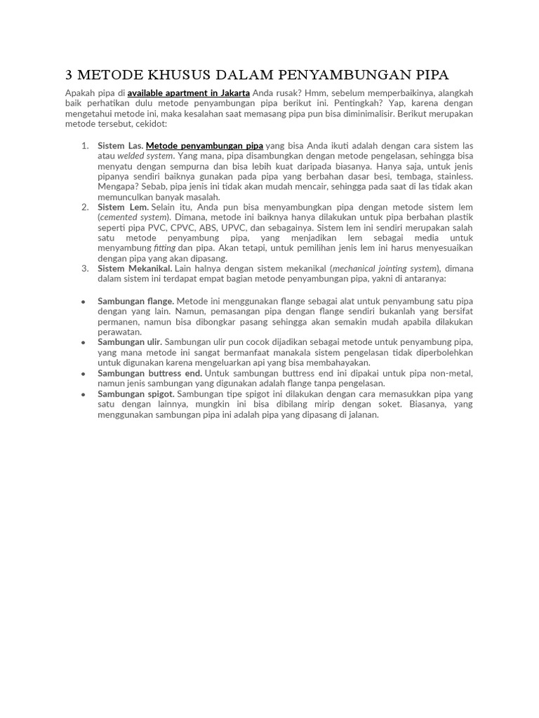 3 metode khusus dalam penyambungan pipa pdf