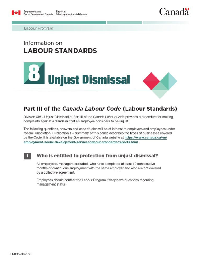 Unjust Dismissal Canada Labour Code PDF Employment Layoff