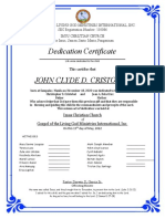 Dedication Certificate John Clyde D. Cristobal: This Certifies That