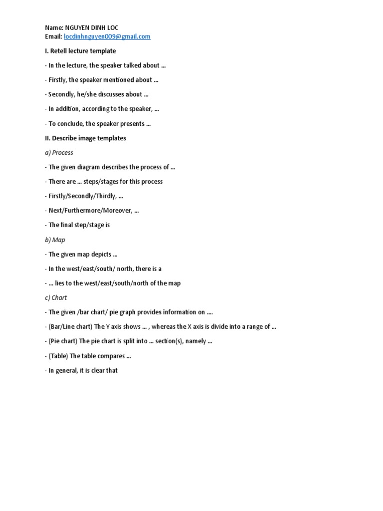 PTE Speaking Templates | PDF