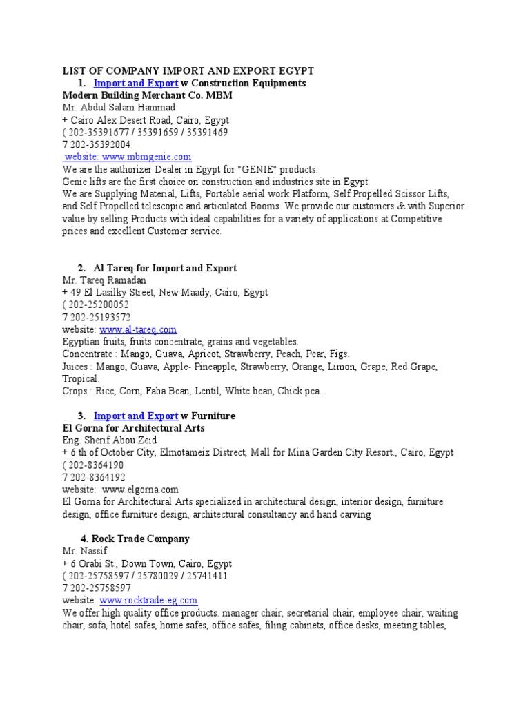 Egyptian Import and Export Companies List | PDF | Egypt | Dietary ...