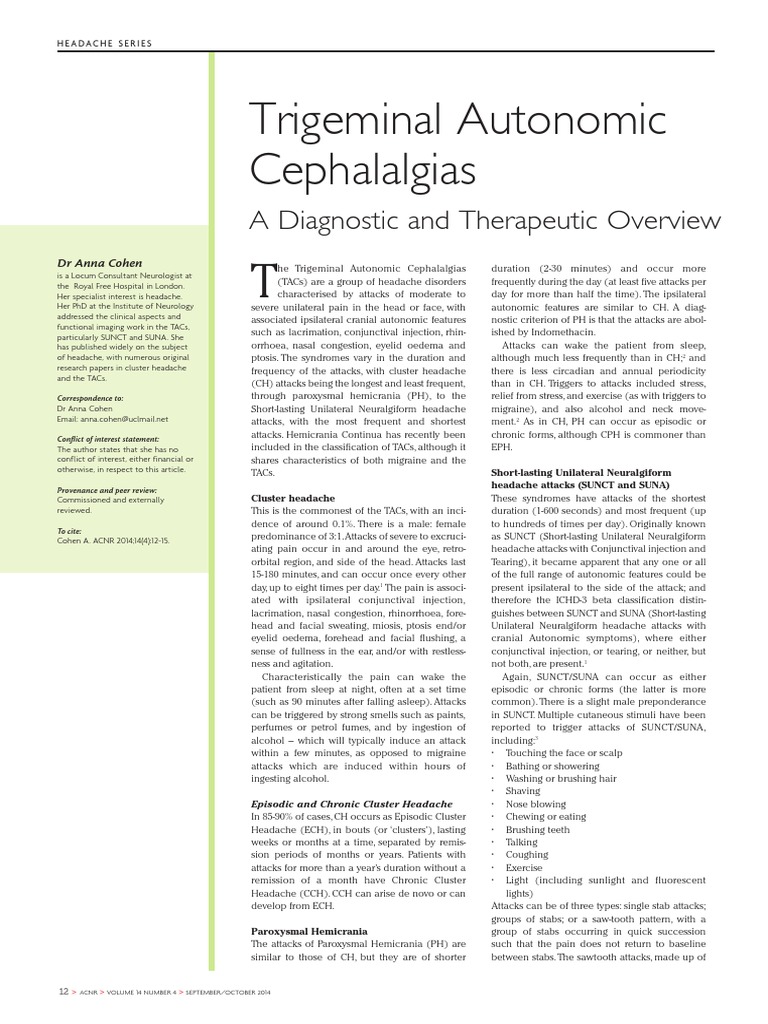 2014 Trigeminal Autonomic Cephalalgias3 Pdf Neurology Headache