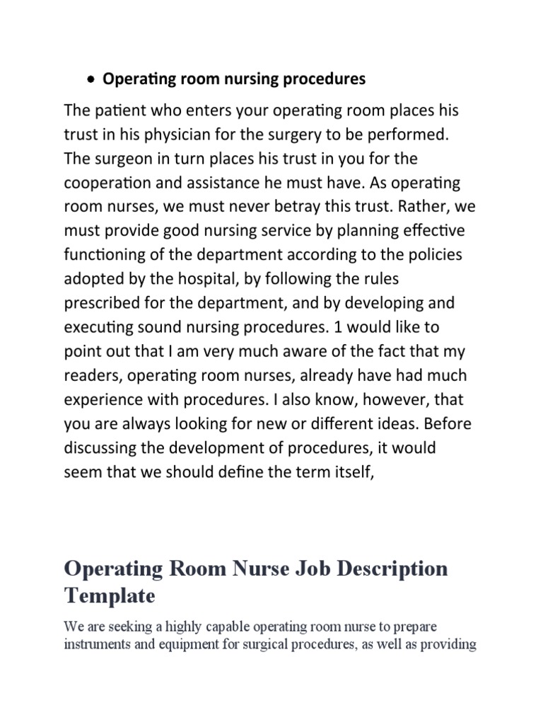 Operating Room Nurse Job Description Template | Download Free PDF ...