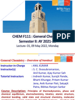 CHEM F111: General Chemistry Semester II: AY 2021-22: Lecture-01, 09 May 2022, Monday