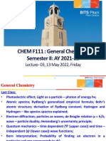 CHEM F111: General Chemistry Semester II: AY 2021-22: Lecture-03, 13 May 2022, Friday