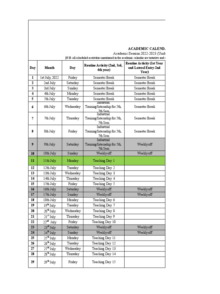 Academic Calendar NIT, GNIT 202223 PDF Academic Term Schools
