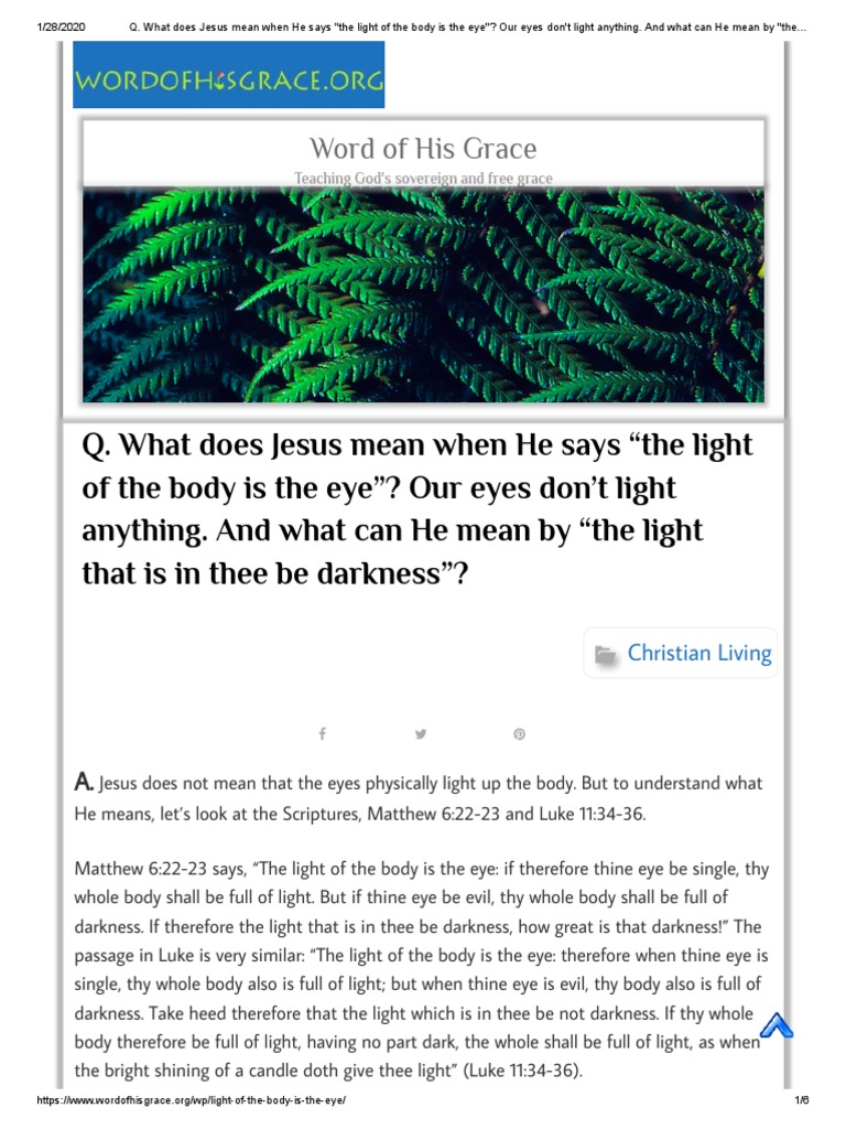 Q. What Does Jesus Mean When He Says The Light of The Body Is The Eye