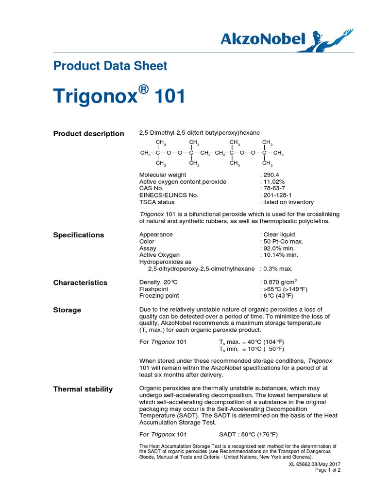Trigonox 101 Product Data Sheet PDF Chemistry Materials