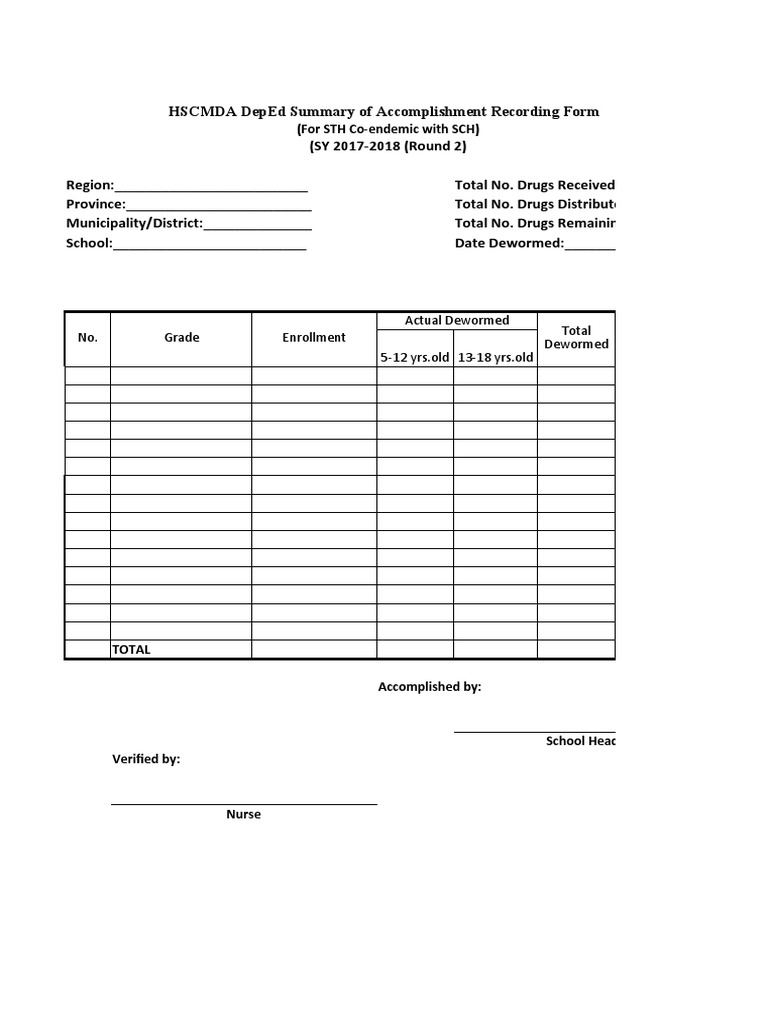 DepEd DEWORMING TEMPLATE | PDF