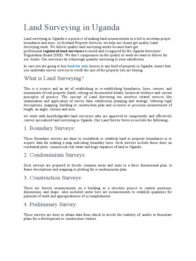Land Surveying in Uganda | PDF | Surveying | Real Estate Appraisal