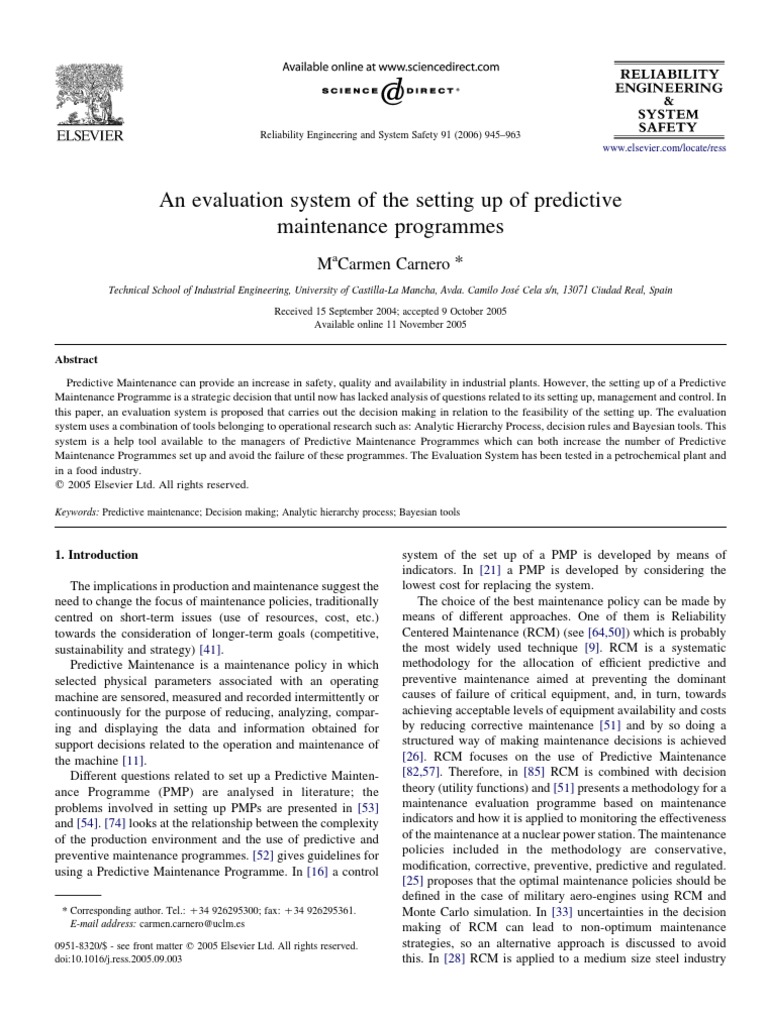 Predictive Maintenance Evaluation System | PDF | Reliability ...