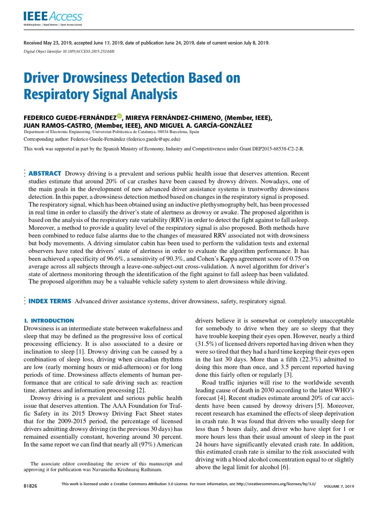 Driver Drowsiness Detection via Respiratory Analysis | PDF | Sleep ...