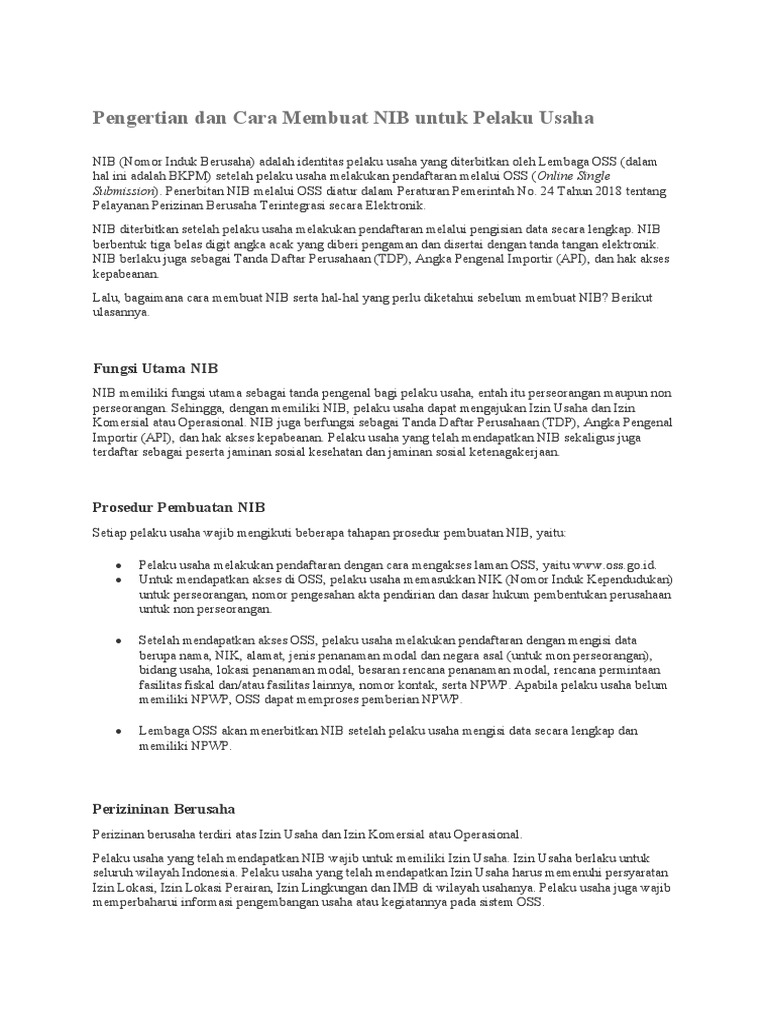 Cara Membuat NIB untuk Pelaku Usaha | PDF | Pengelolaan Keuangan & Uang