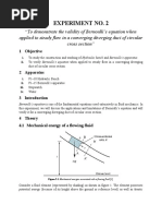 Experiment No. 2: "To Demonstrate The Validity of Bernoulli's Equation When