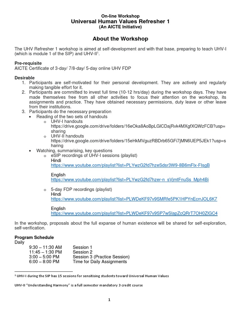 UHV Refresher Workshop Overview | PDF | Career & Growth