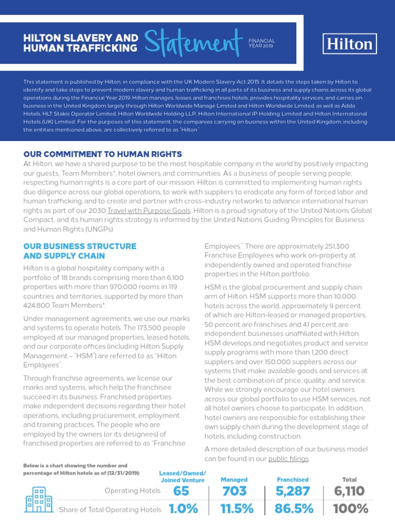 Statement Hilton Slavery and Human Trafficking PDF Human