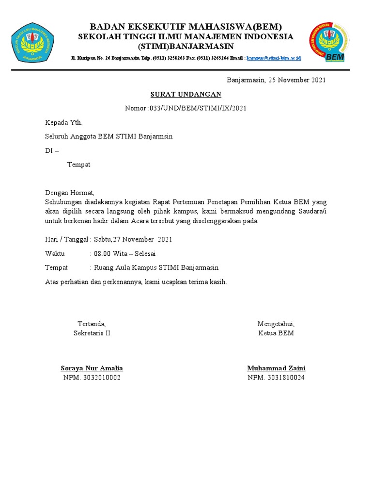Surat Undangan Bem | PDF