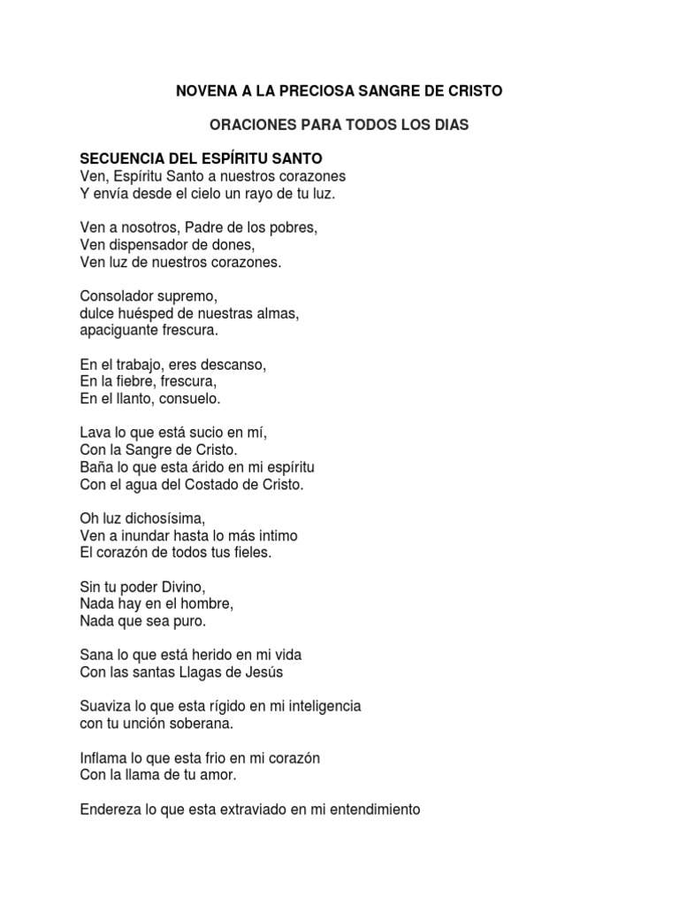 Novena a la Preciosa Sangre de Cristo | PDF | eucaristía | Cristo (título)