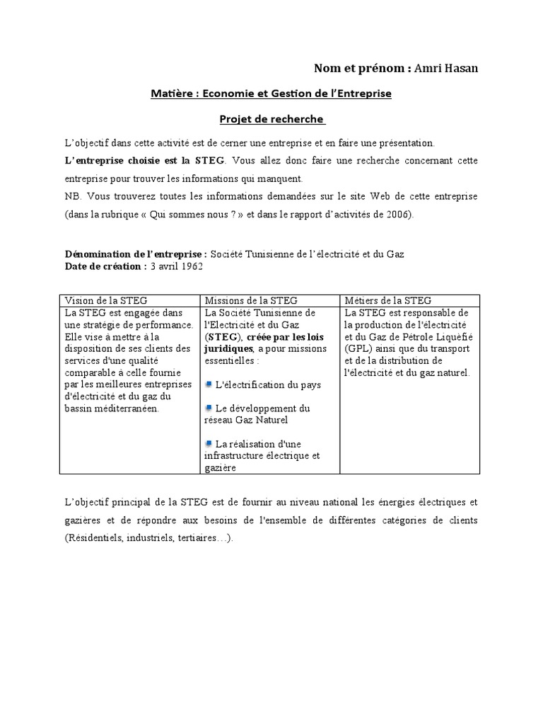 Présentation de la STEG en Tunisie | PDF | Gaz naturel | Business