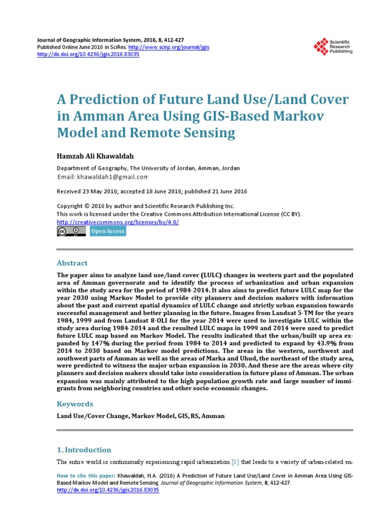 A Prediction of Future Land UseLand Cover in Amman | PDF | Statistical ...