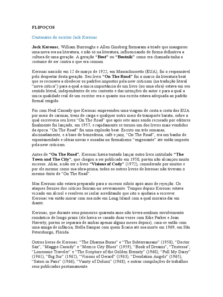 Flipoços Kerouac PDF Pé na Estrada (livro) Geração Beat