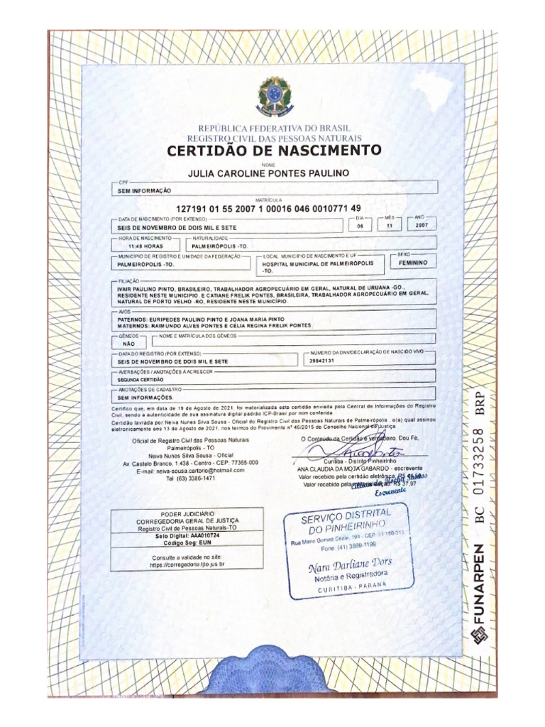 Certidao de Nascimento | PDF