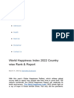World Happiness Index 2022 Country Wise Rank & Report: Skip To Content