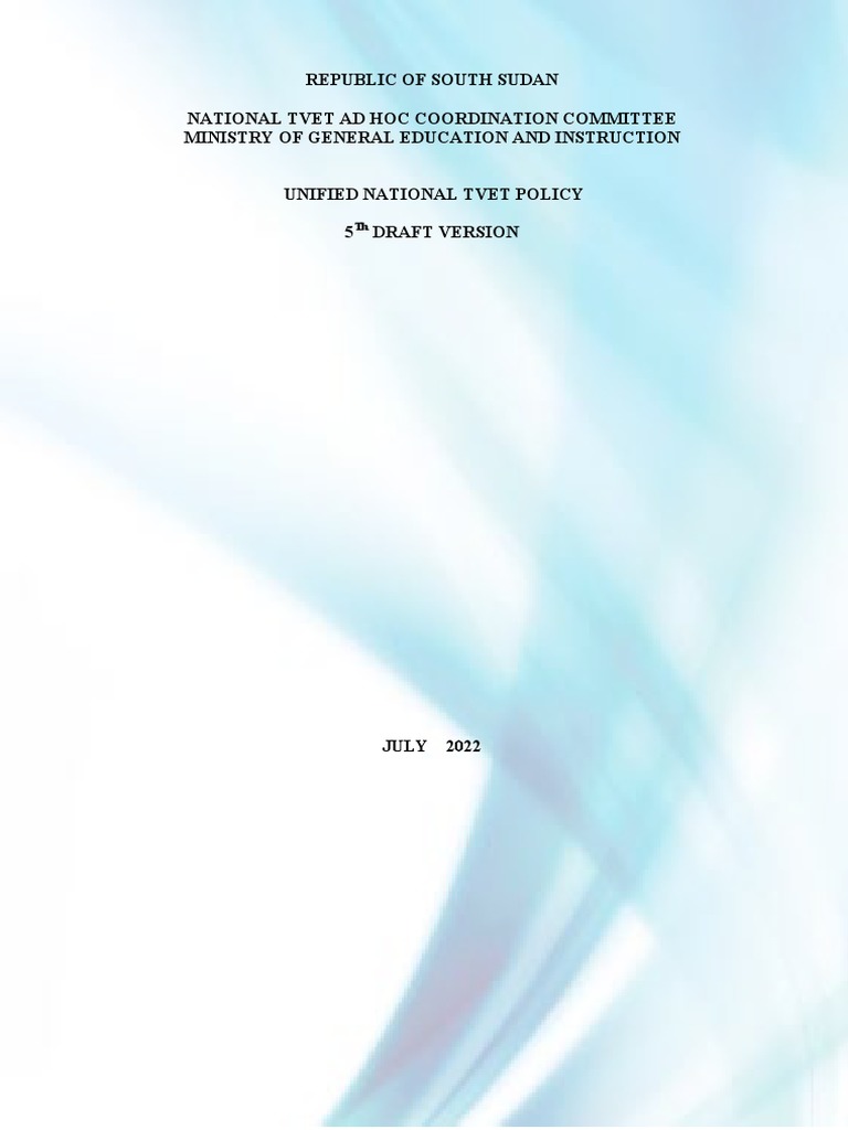 Unified National TVET Policy South Sudan | PDF | Vocational Education ...