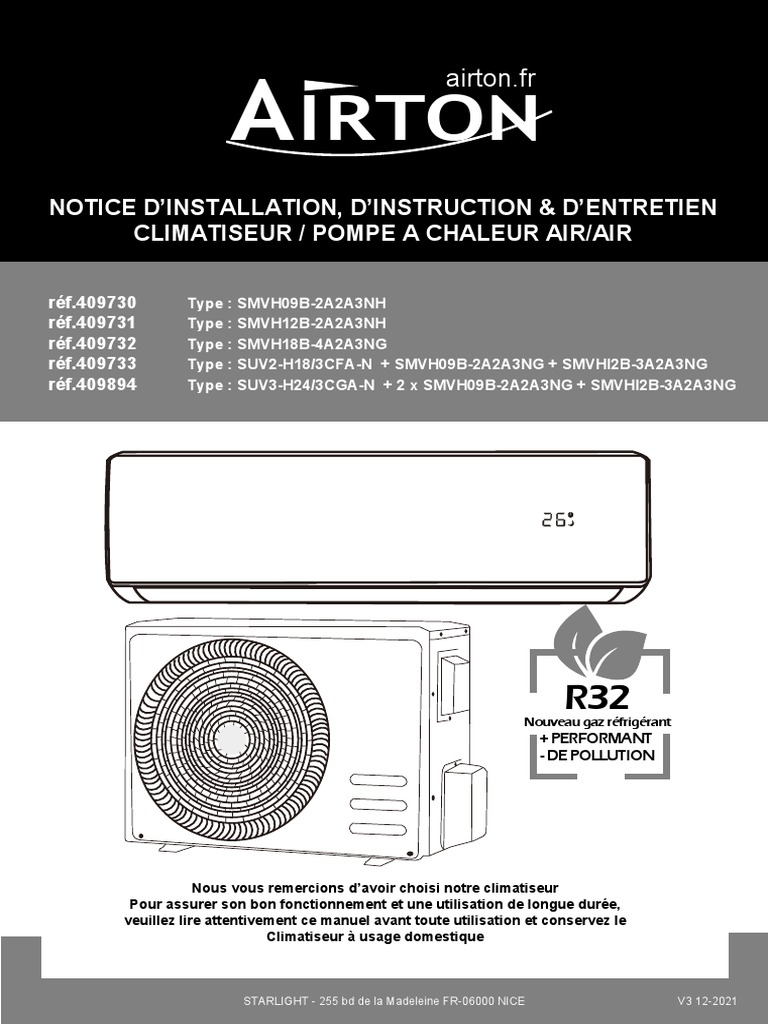 Notice D installation Climatiseur Airton PDF Climatisation Tuyau